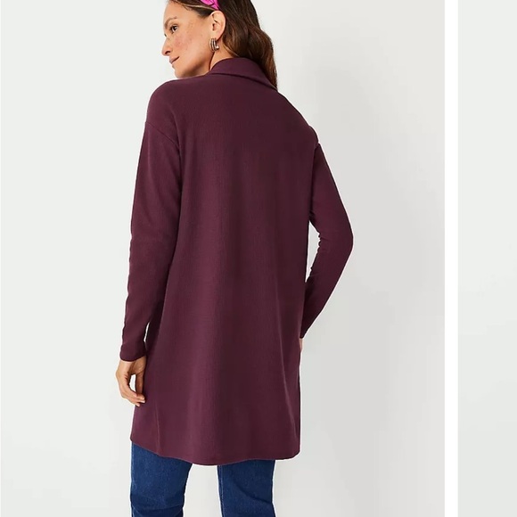 Ann Taylor burgundy Waffle Cardigan Sweater Lightweight Open Front - Picture 2 of 10